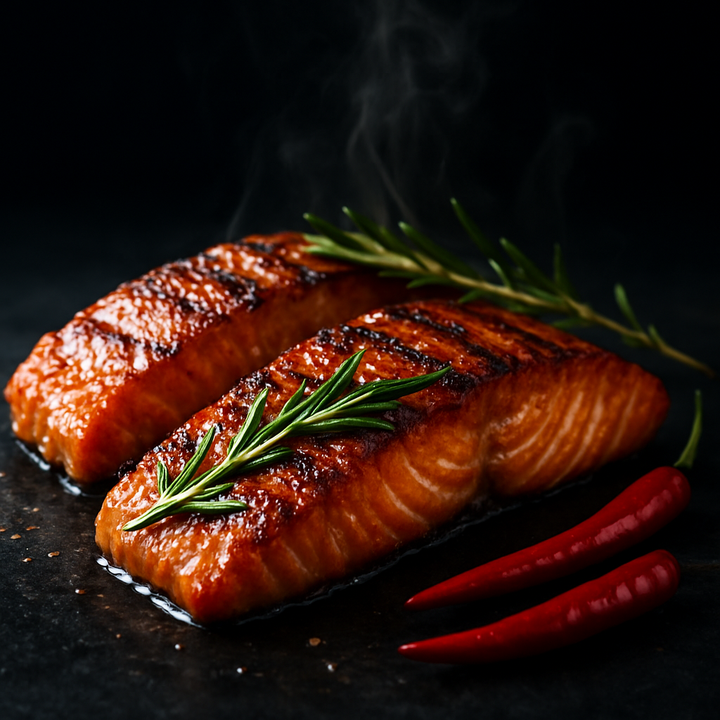 Salmão grelhado com alecrim e pimentas